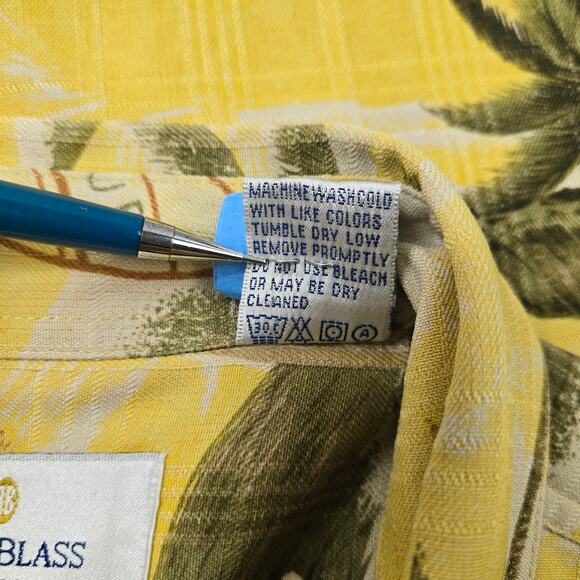 Bill Blass Silk Hawaiian Short Sleeve Button Shirt Vacation Surf Yellow sz Large - Picture 14 of 15